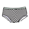 Drawing of Thunderpants Hipster style underwear in Arctic Trippy - black and white squiggles with sage and lavender binding.