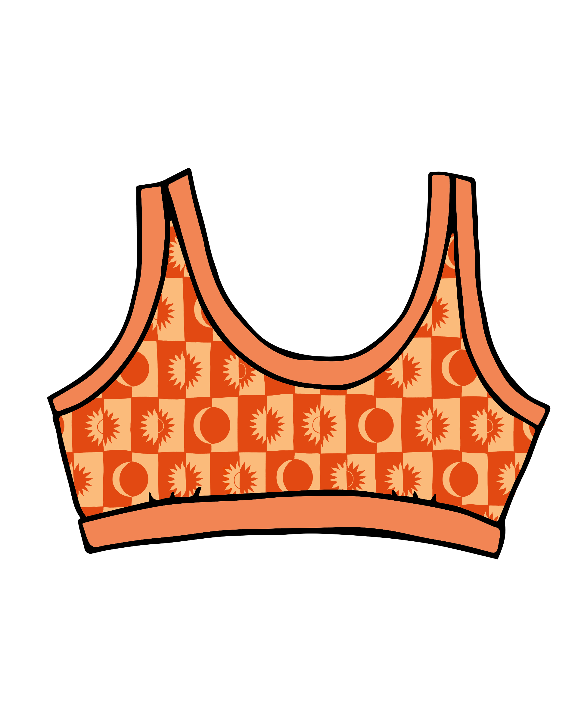 Drawing of Thunderpants Bralette in Autumn Equinox print.