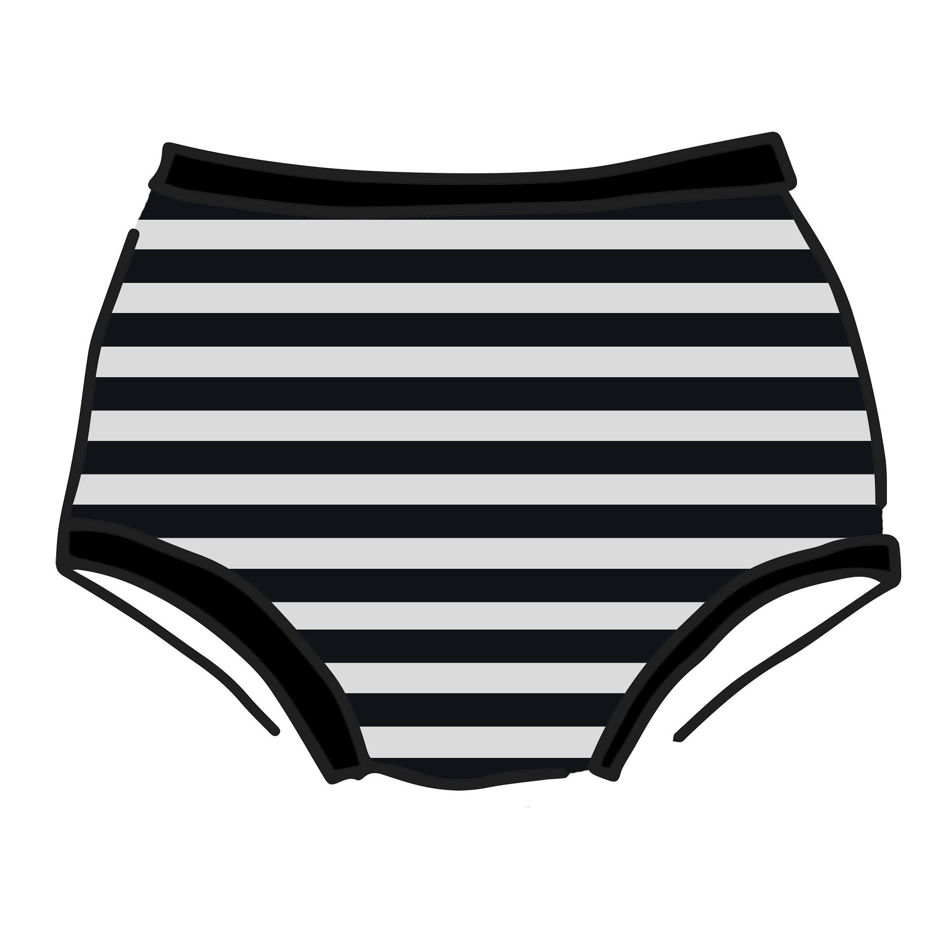Drawing of Thunderpants Original style underwear in Black and White Stripe.