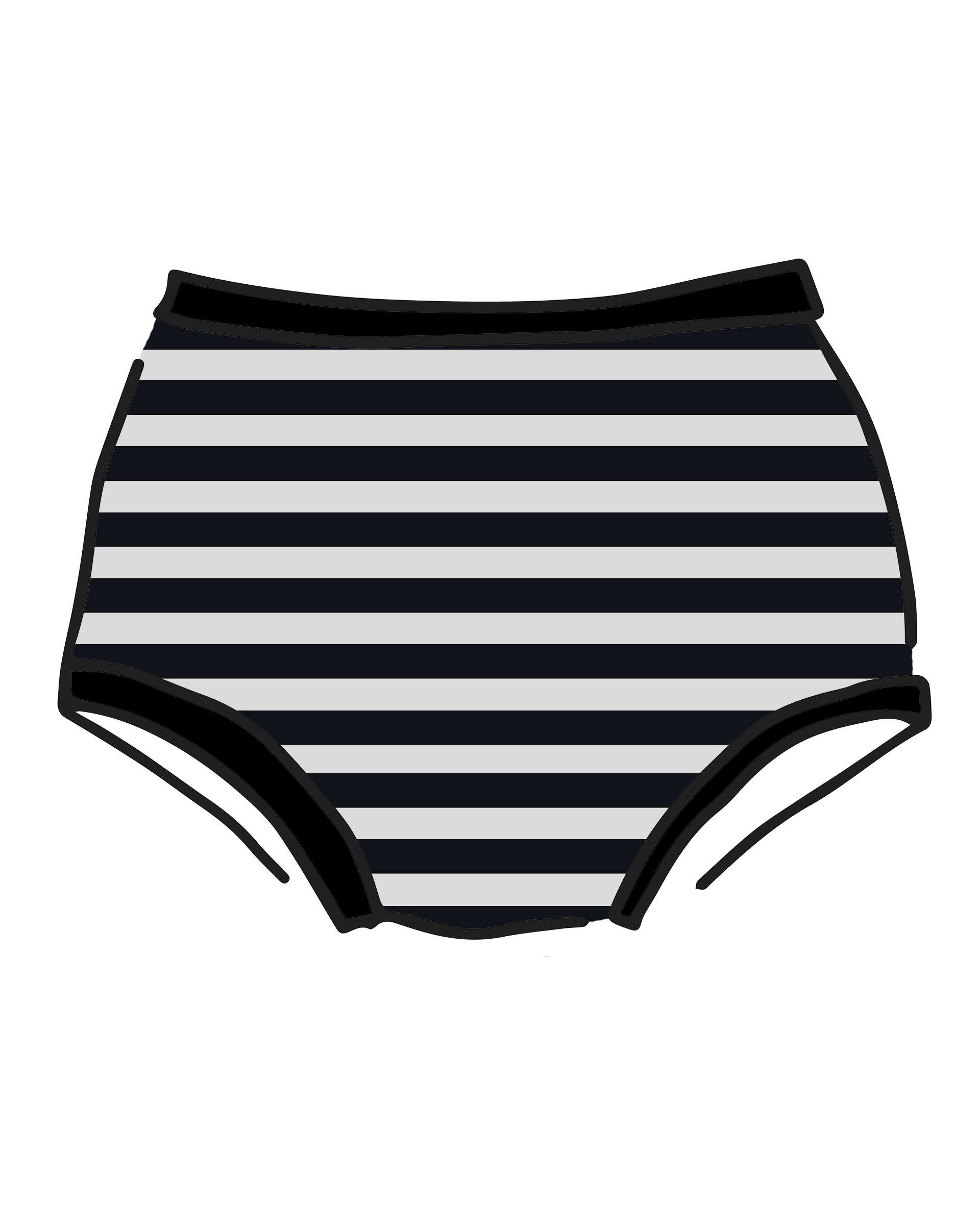 Drawing of Thunderpants Original style underwear in Black and White Stripe.