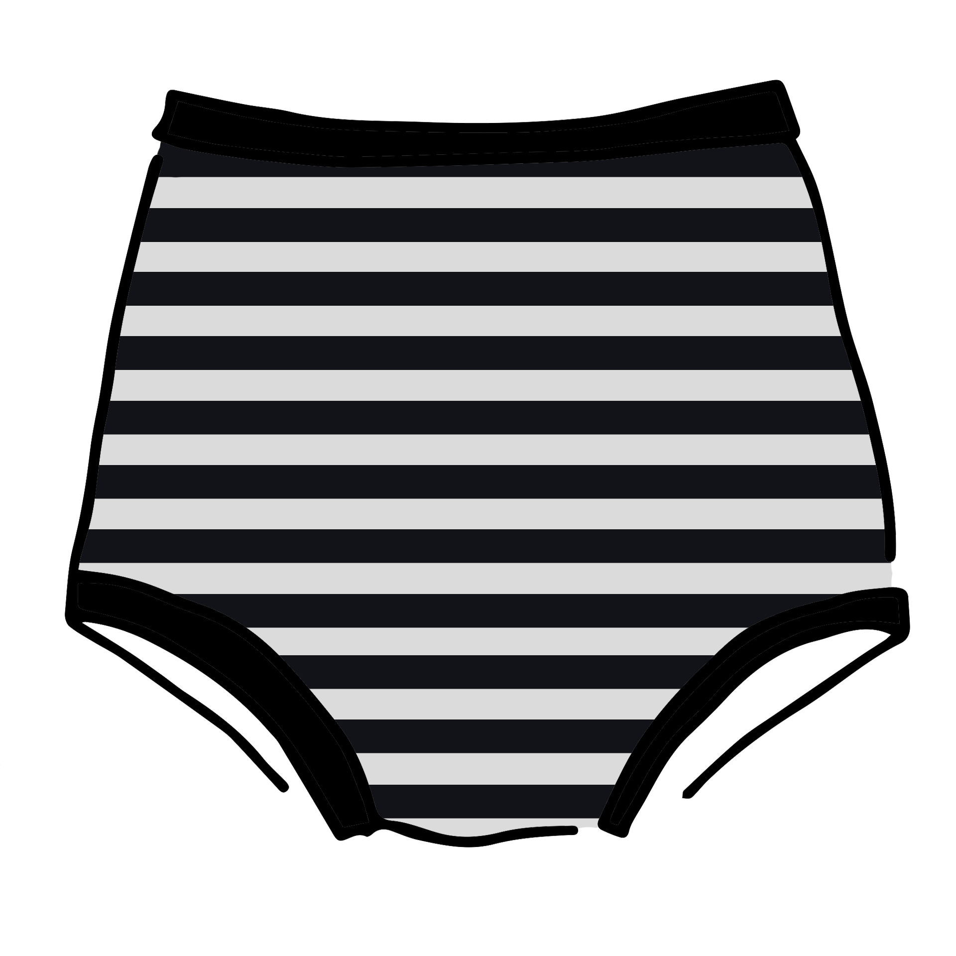Drawing of Thunderpants Sky Rise style underwear in Black and White Stripe.