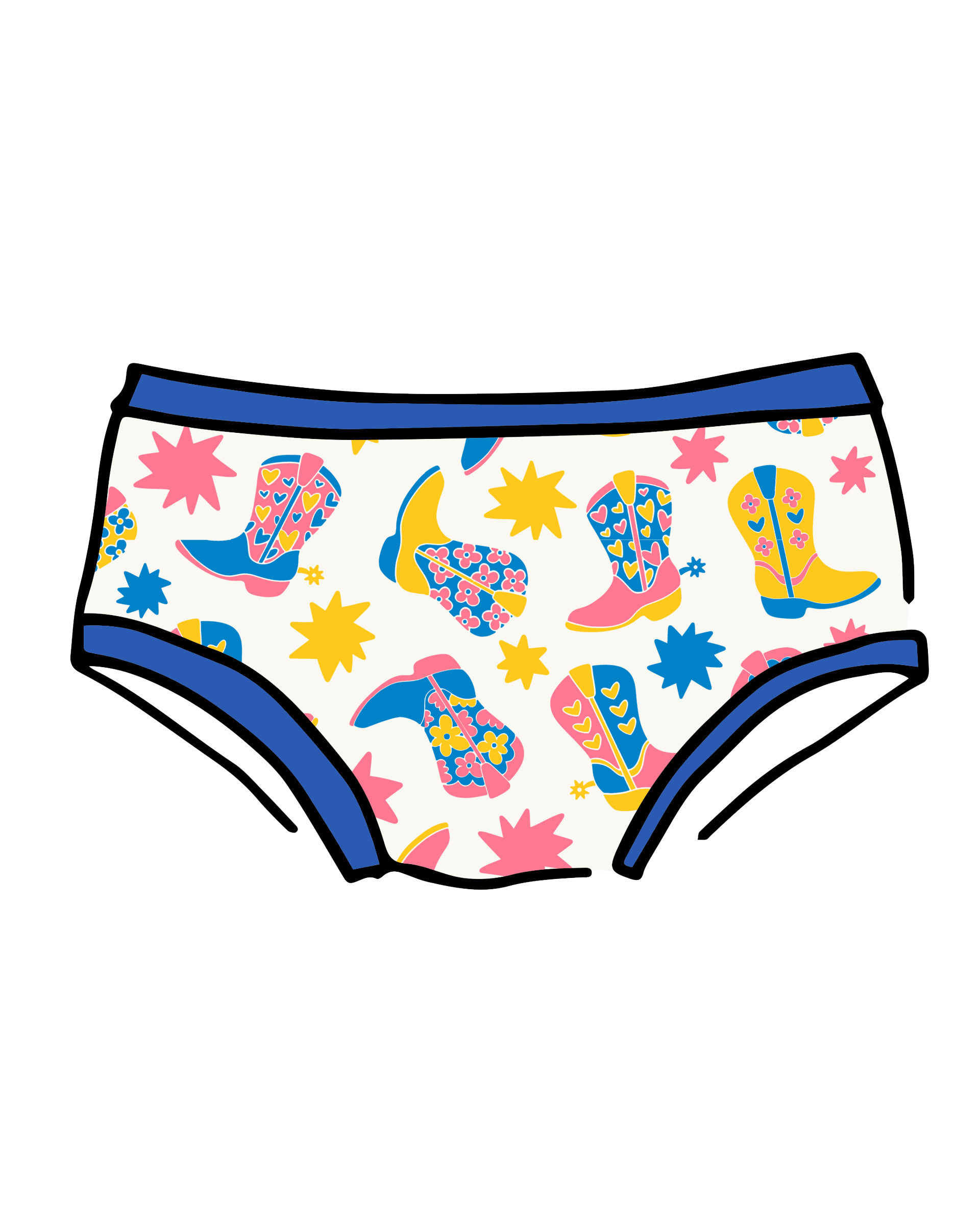 Drawing of Thunderpants Hipster style underwear in Boot Scootin' print.