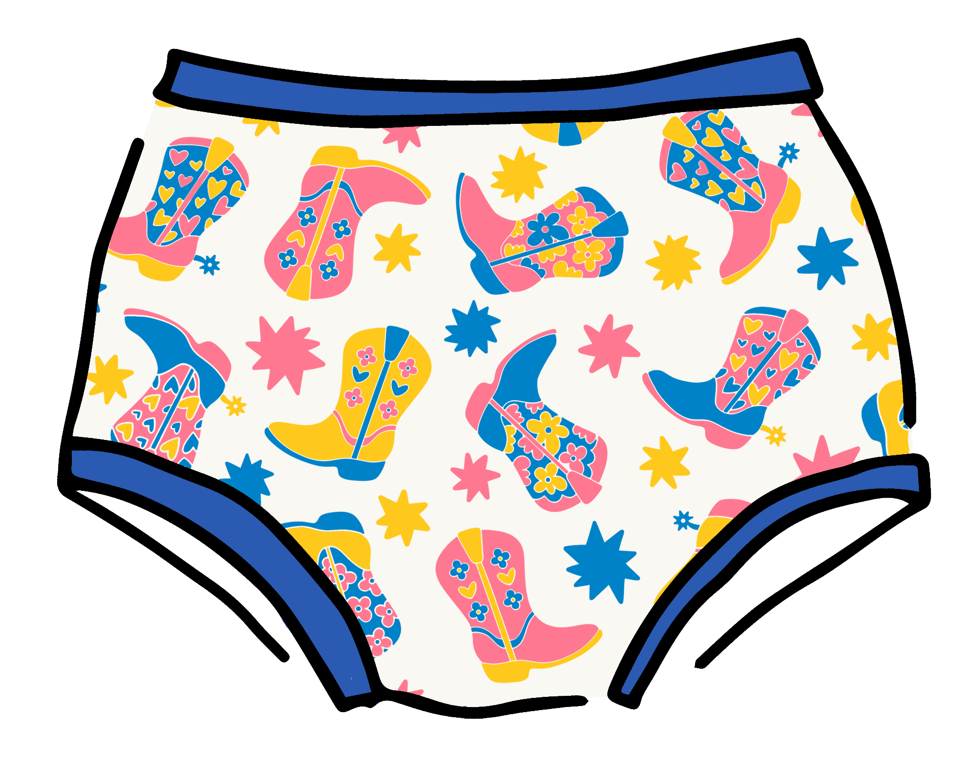Drawing of Thunderpants Original style underwear in Boot Scootin' print.