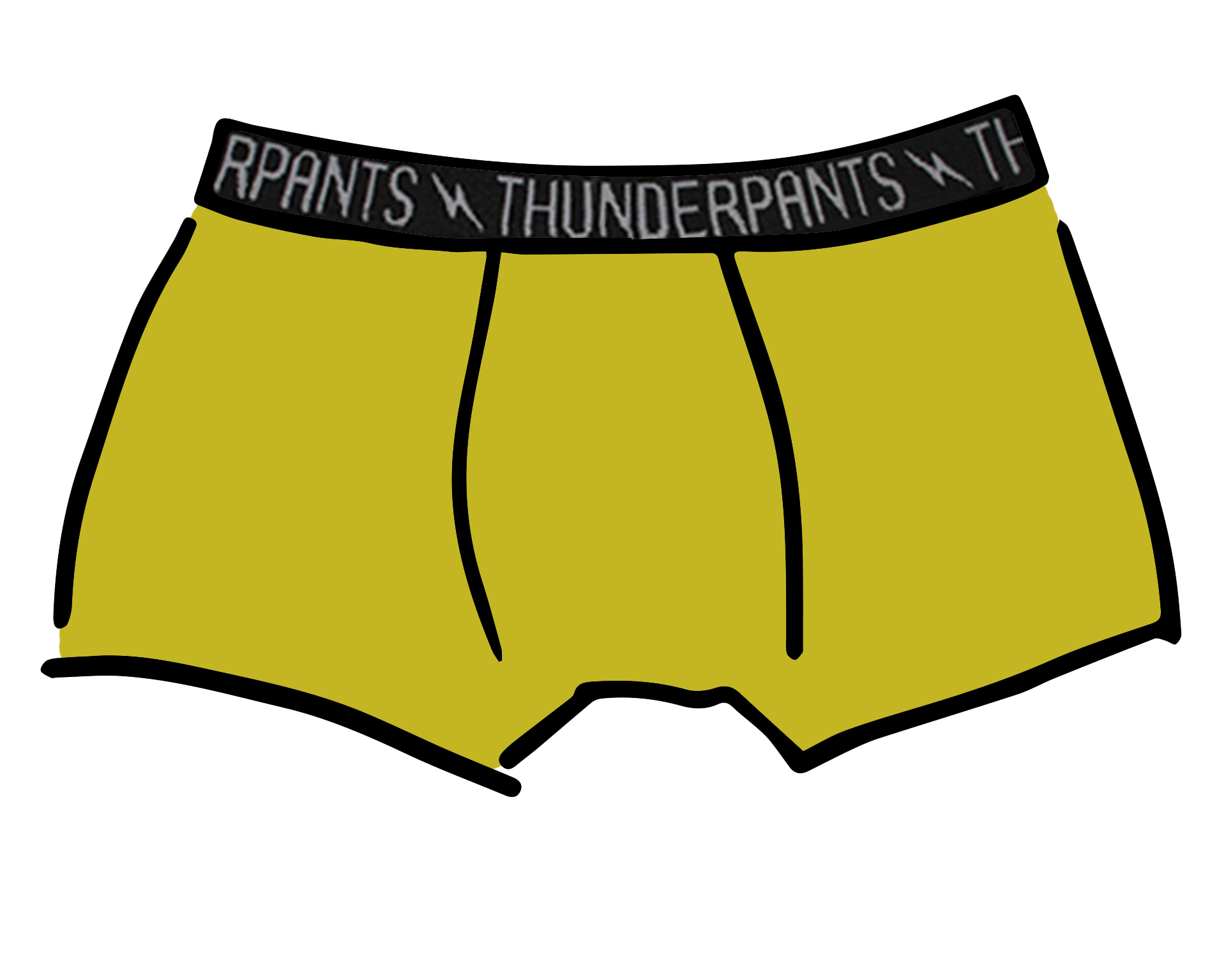 Drawing of Thunderpants Boxer Brief style underwear in Star Fruit color - a chartreuse yellow.