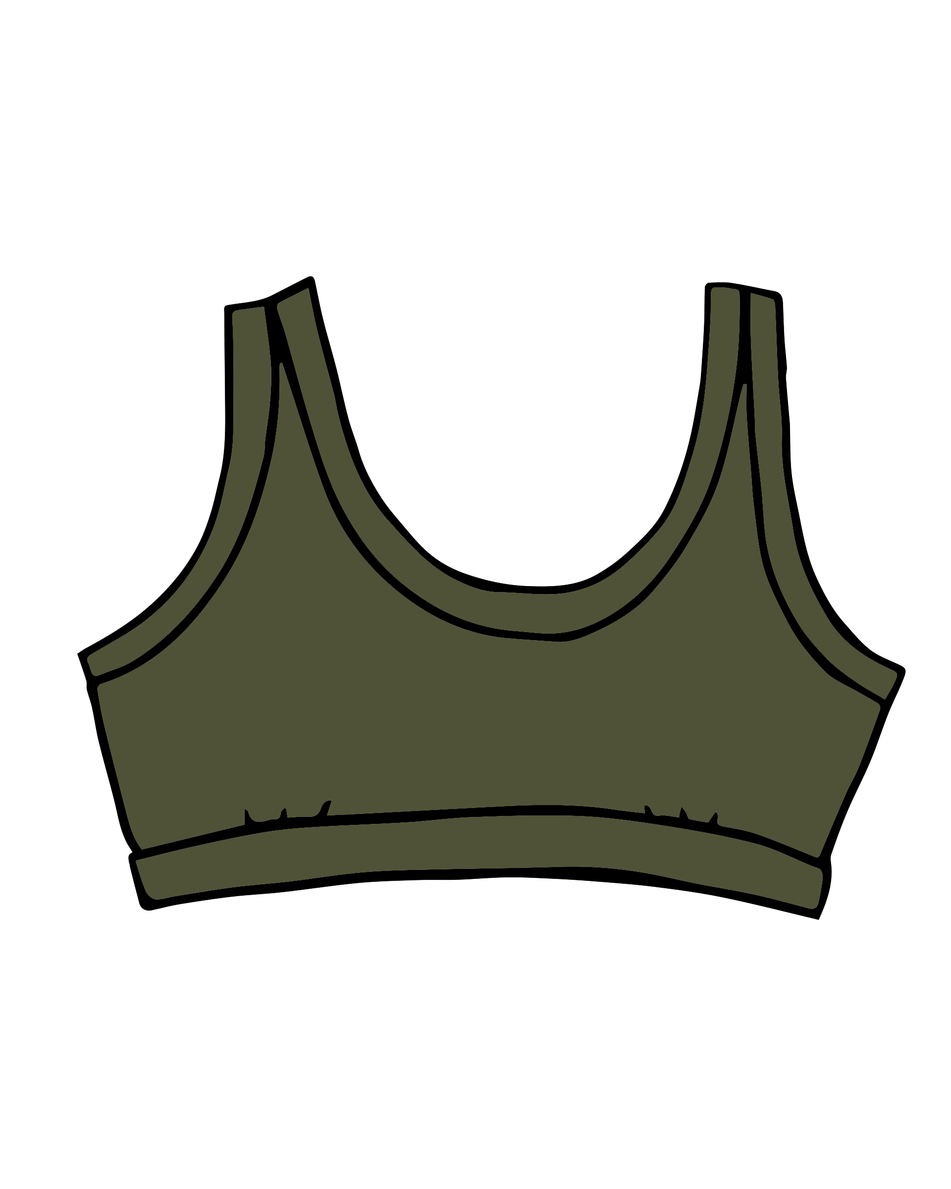 Drawing of Thunderpants Bralette in Pickled Green.