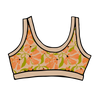 Drawing of Thunderpants Bralette in Secret Garden print - orange and green flowers on tan.