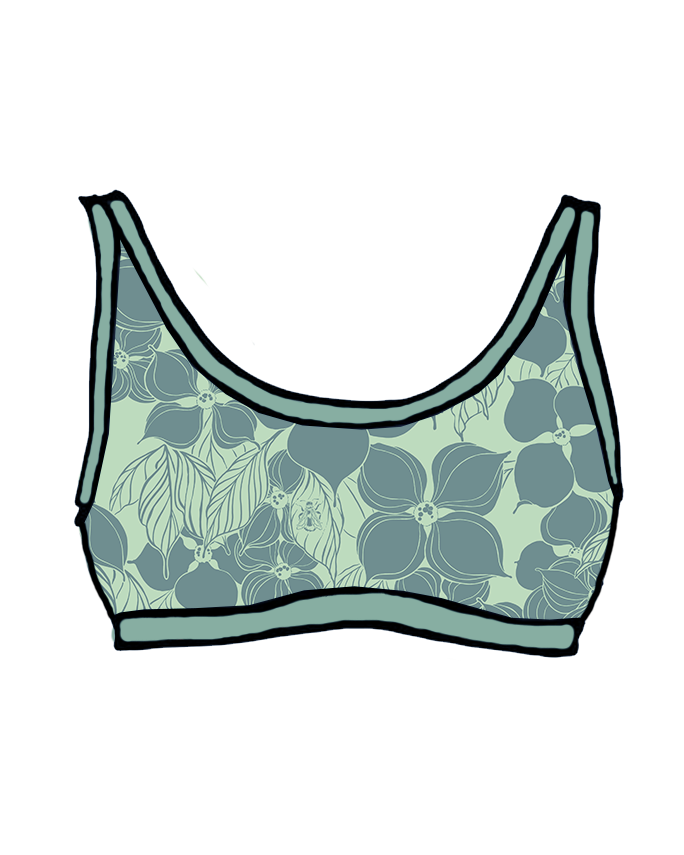 Drawing of Thunderpants Swimwear Top  in Dogwood print by Lonesome Pictopia.