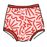 Drawing of Thunderpants Sky Rise style Swim Bottoms in Energy Vibe print: light pink with dark pink designs.