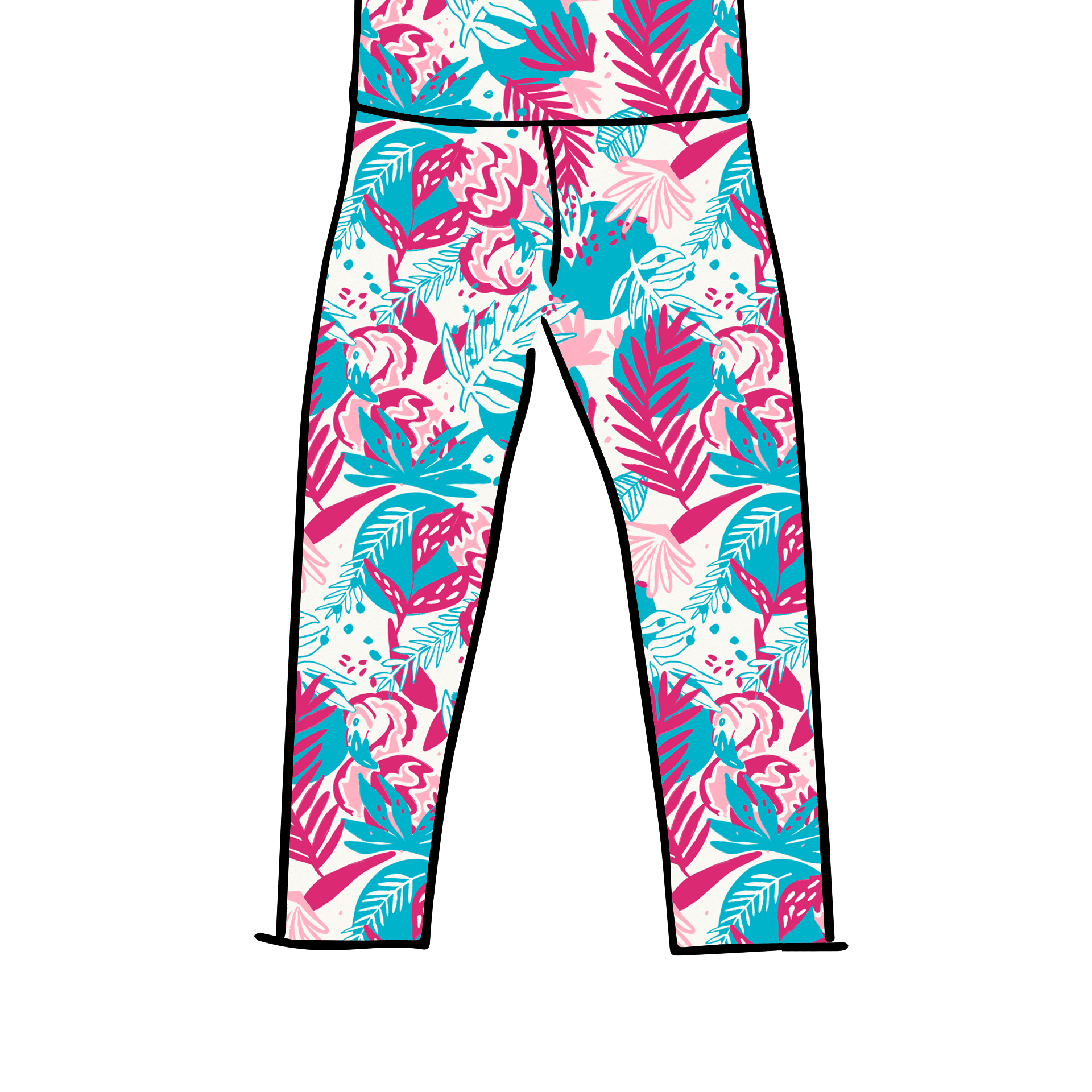 Drawing of Thunderpants 3/4 Length Leggings in Finding Flamingo.