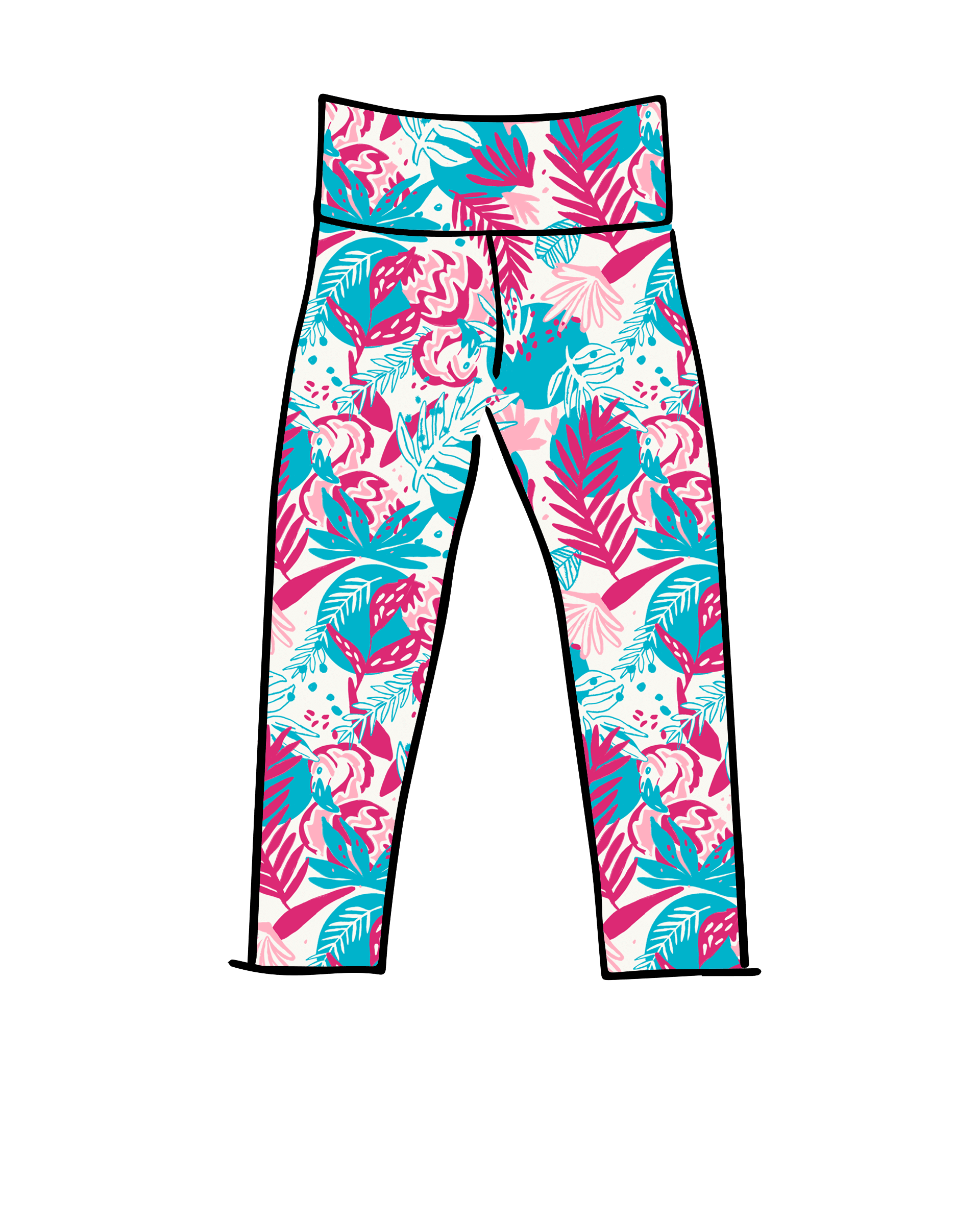 Drawing of Thunderpants 3/4 Length Leggings in Finding Flamingo.