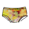 Drawing of Thunderpants Hipster style underwear in Citrus Blossom Dye - hand dyed yellow, pink, and purple.