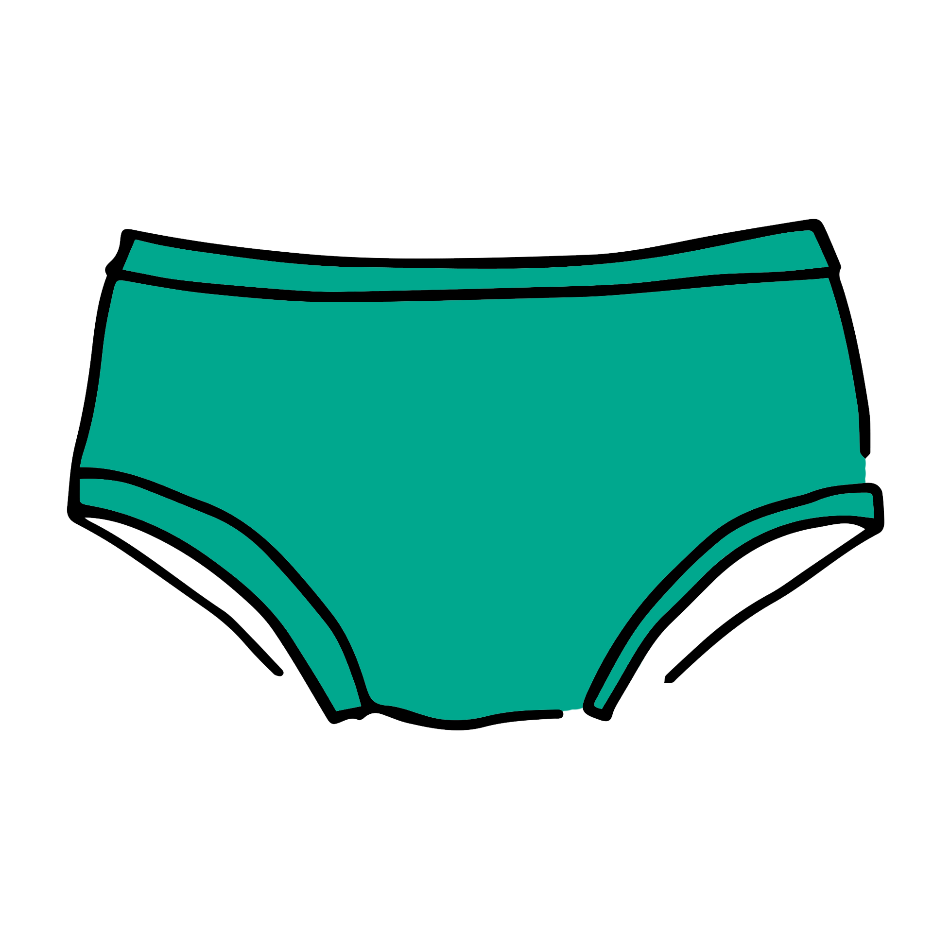 Drawing of Thunderpants Hipster style underwear in Peacock Green.