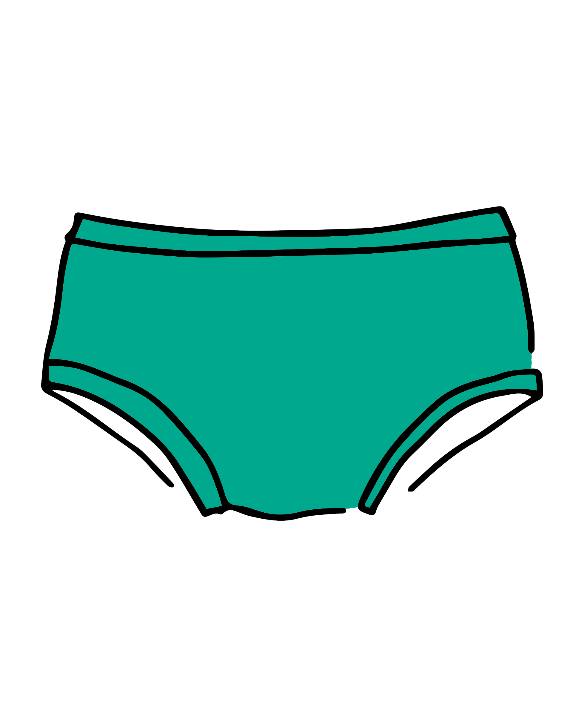 Drawing of Thunderpants Hipster style underwear in Peacock Green.