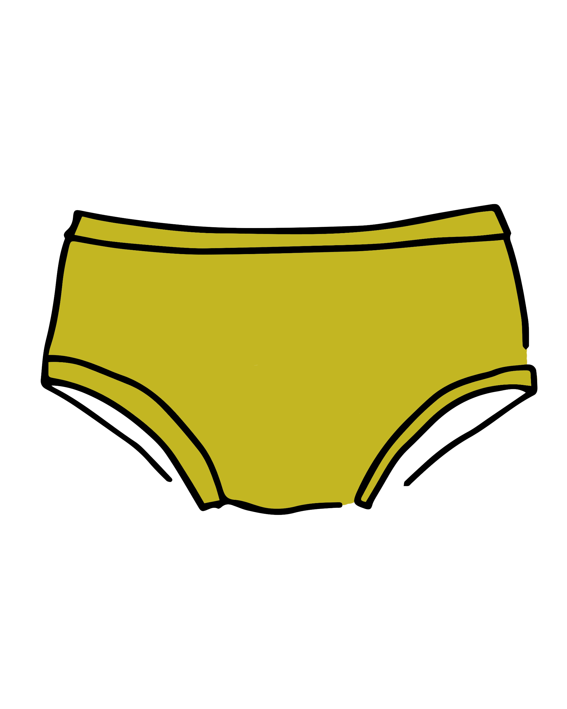 Drawing of Thunderpants Hipster style underwear in Star Fruit color - a chartreuse yellow.