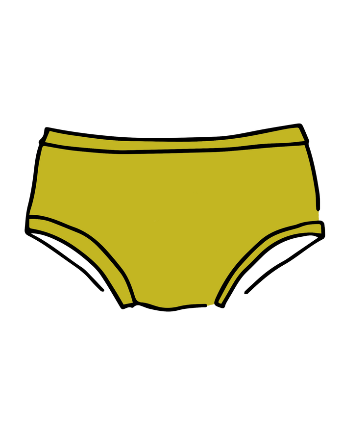 Drawing of Thunderpants Hipster style underwear in Star Fruit color - a chartreuse yellow.