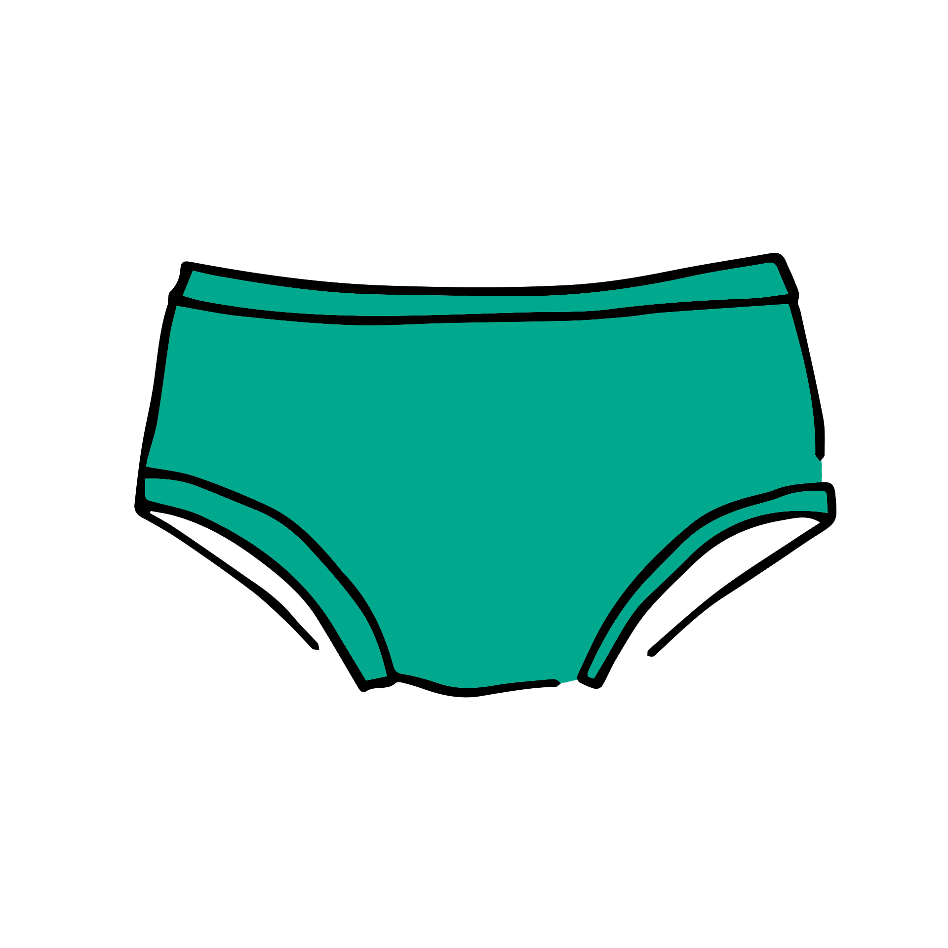 Drawing of Thunderpants Kid's style underwear in Peacock Green.