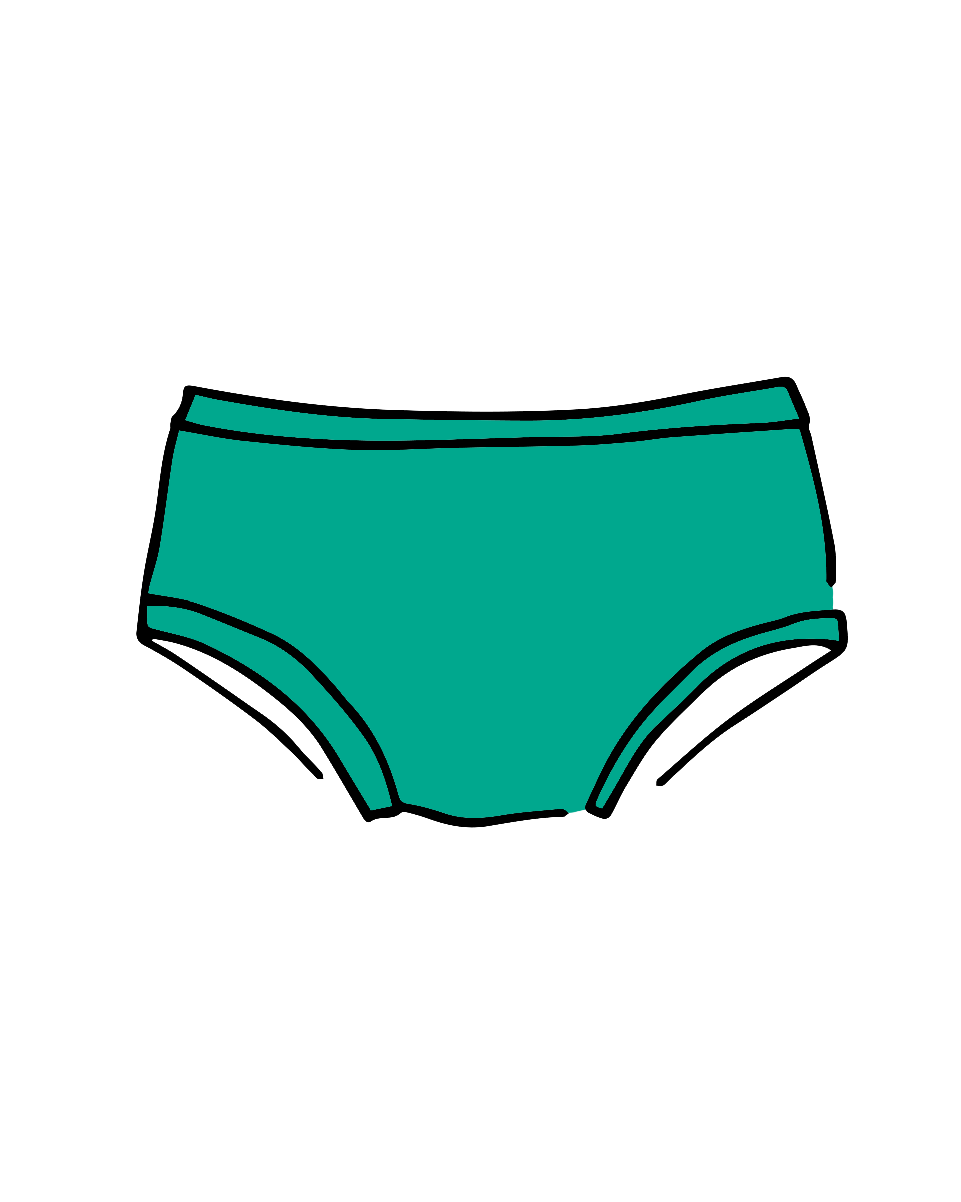 Drawing of Thunderpants Kid's style underwear in Peacock Green.