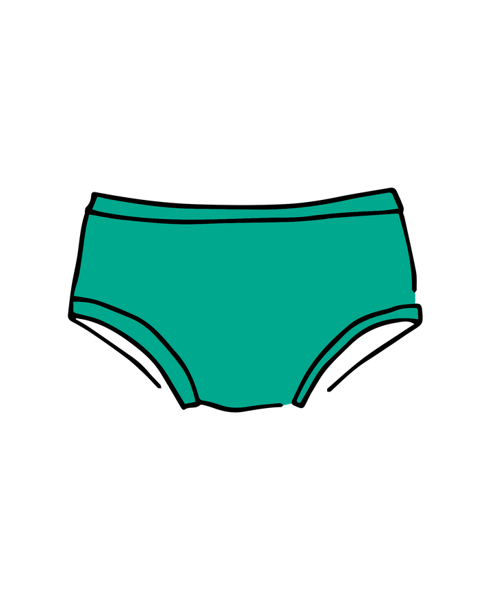 Drawing of Thunderpants Kid's style underwear in Peacock Green.