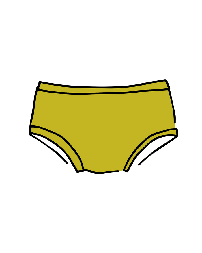 Drawing of Thunderpants Kid's style underwear in Star Fruit - a yellow chartreuse color.