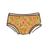 Drawing of Thunderpants Kid's style underwear in Secret Garden - orange and green flowers.