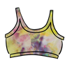 Drawing of Thunderpants Longline Bra in Citrus Blossom Dye - hand dyed yellow, pink, and purple.