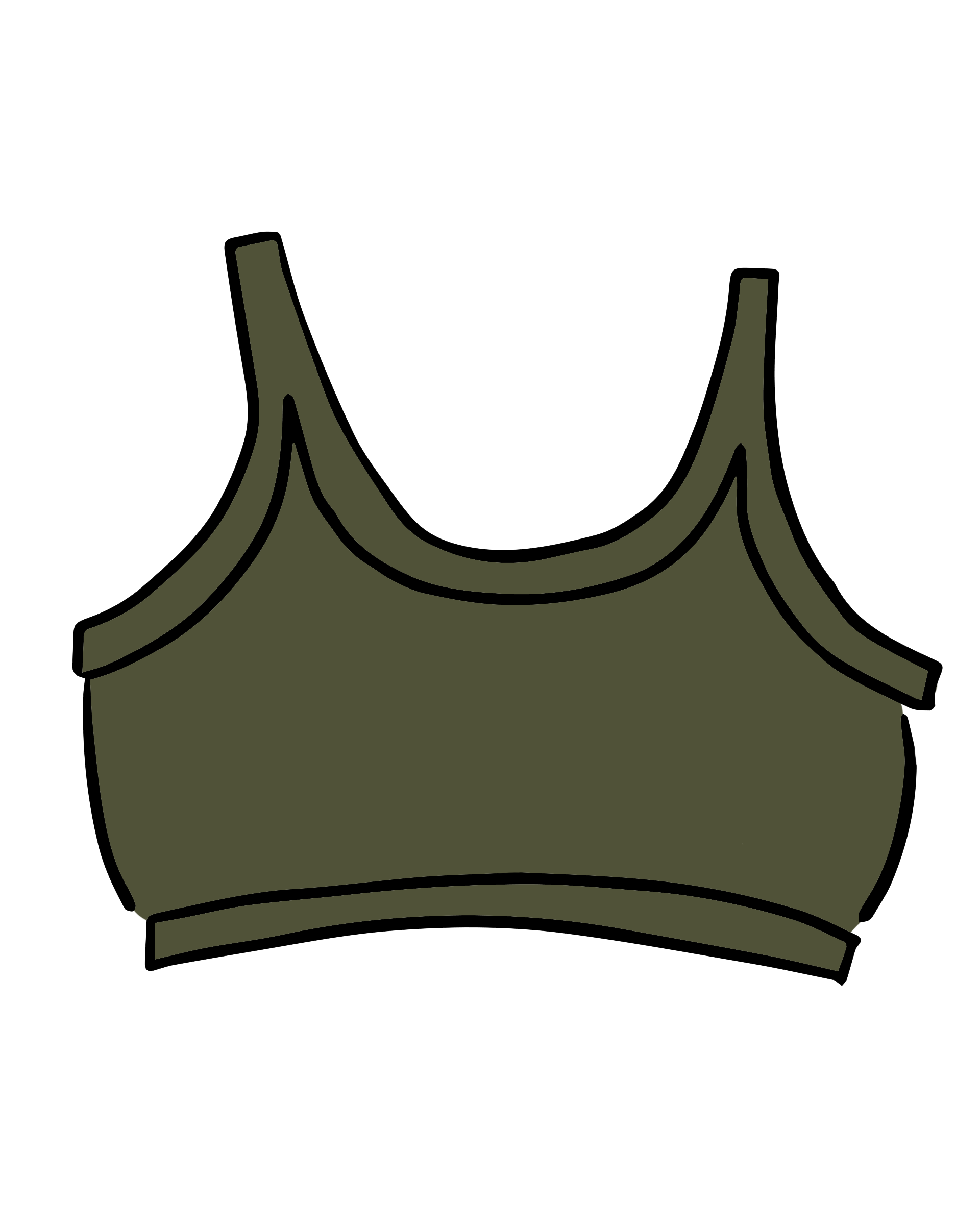 Drawing of Thunderpants Longline Bra in Pickled Green.