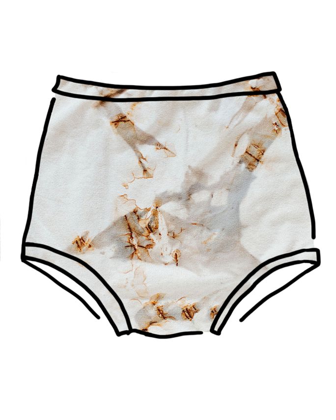 Drawing of Thunderpants Sky Rise style underwear in Mineral Rust Dye.