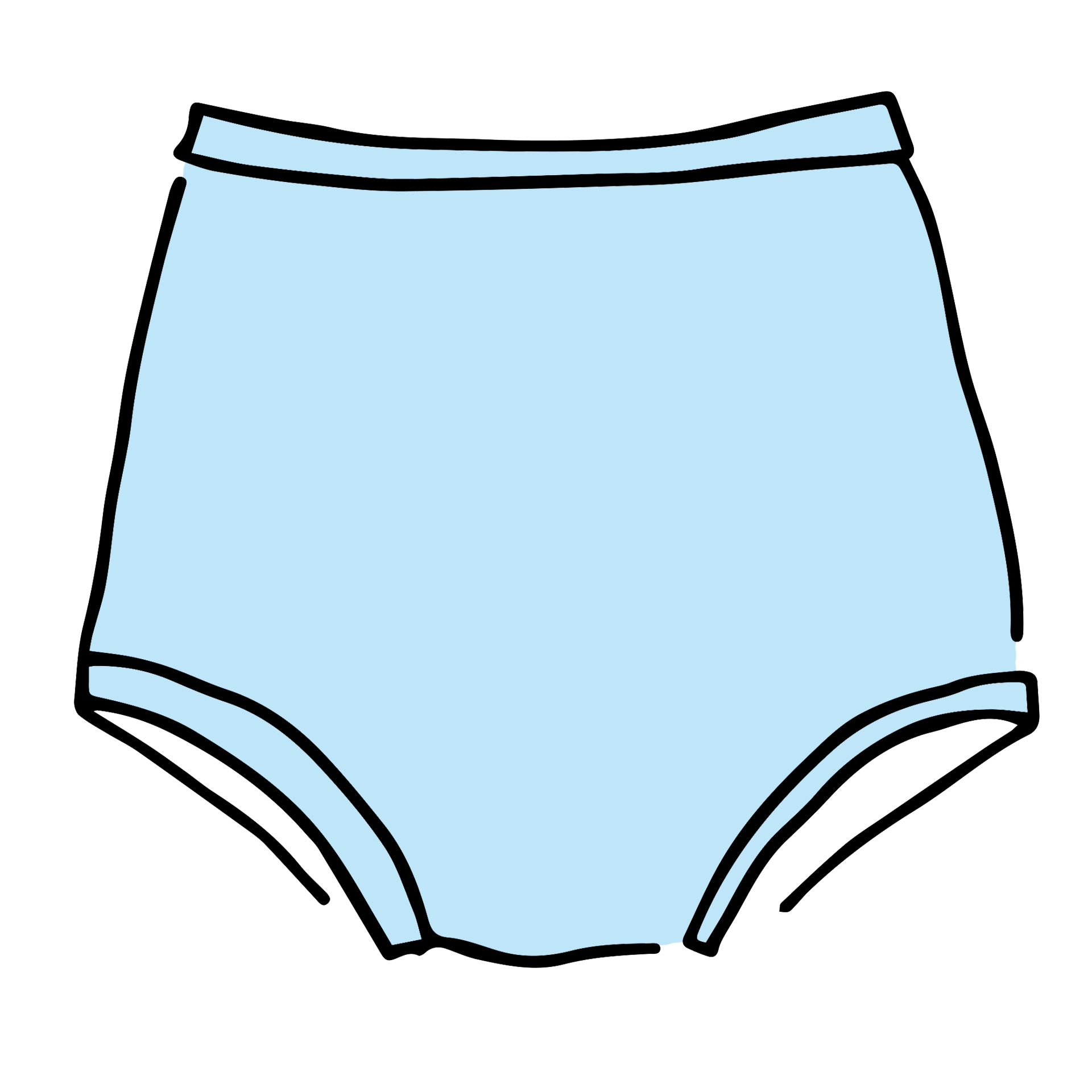 Drawing of Thunderpants Sky Rise style underwear in Morning Mist - a light blue.