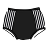 Drawing of Thunderpants Original style Panel Pants in Black and White Stripe sides and Black front.
