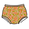 Drawing of Thunderpants Original style underwear in Secret Garden print - orange flowers and green leaves.