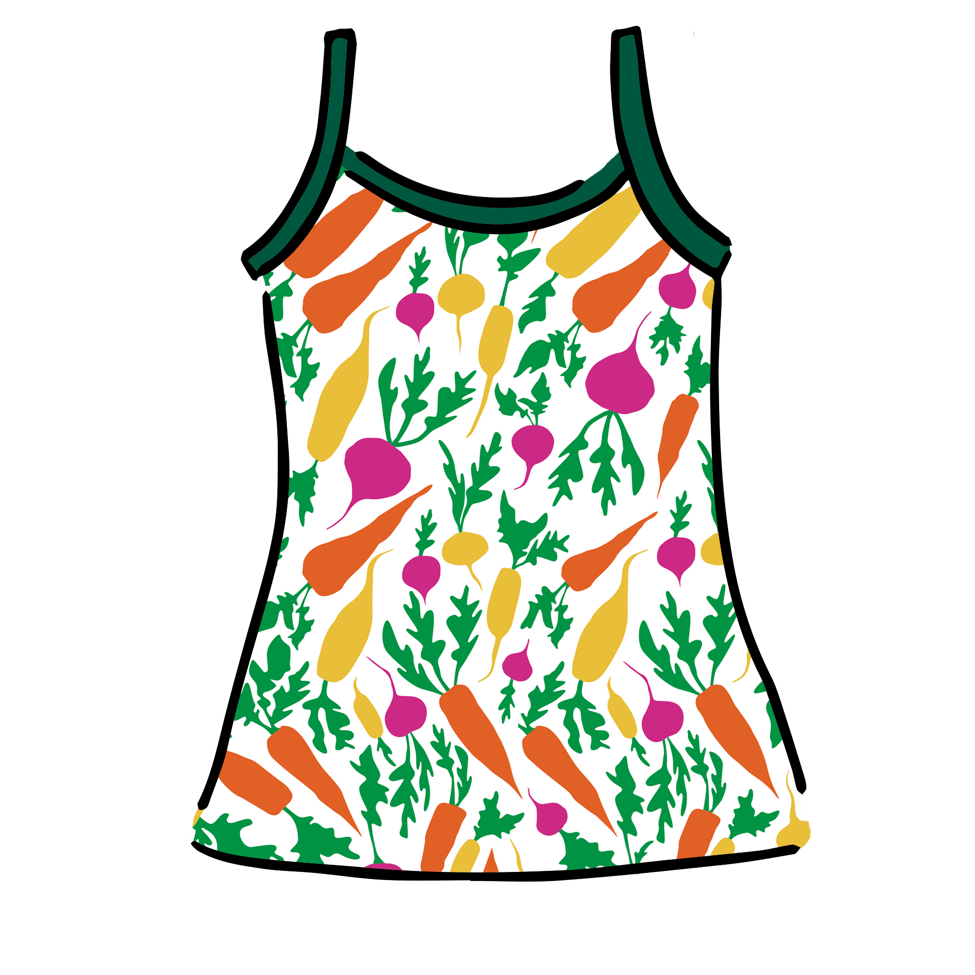 Drawing of Thunderpants Camisole in Root Veggies print.