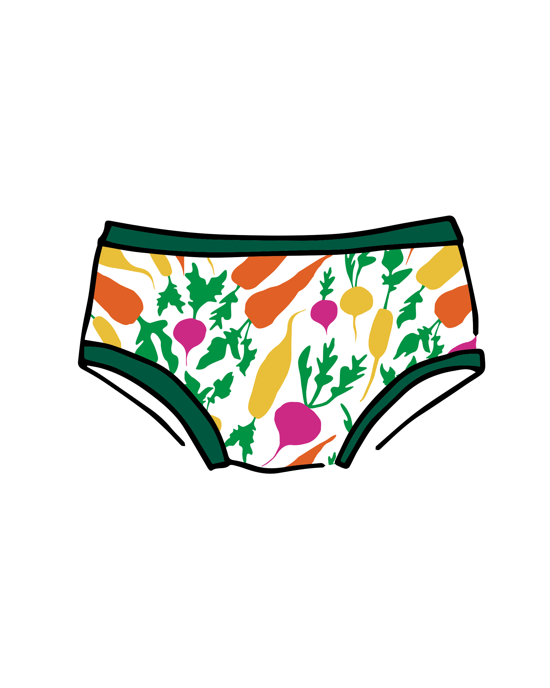Drawing of Thunderpants Kids Original underwear in Root Veggies.
