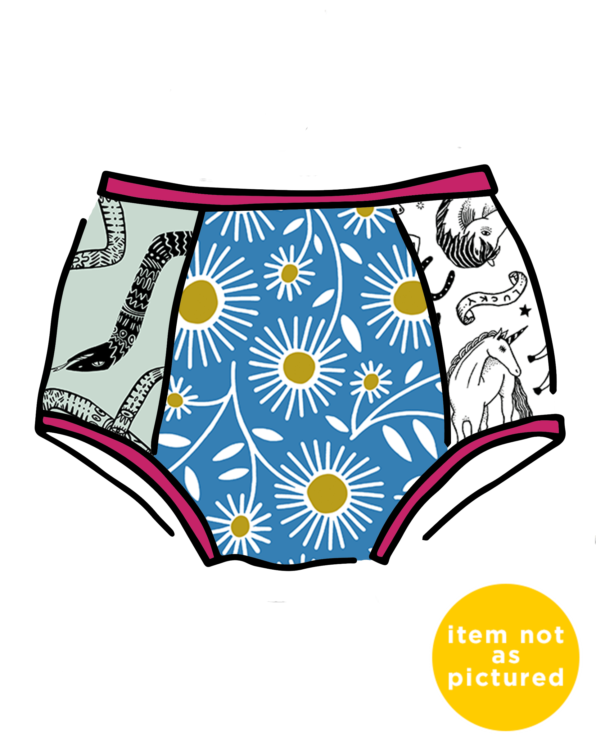 Drawing of Thunderpants Scrap Panel Pants in Original style underwear.