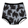 Drawing of Thunderpants Sky Rise style underwear in So it Crows - black crows in grey.