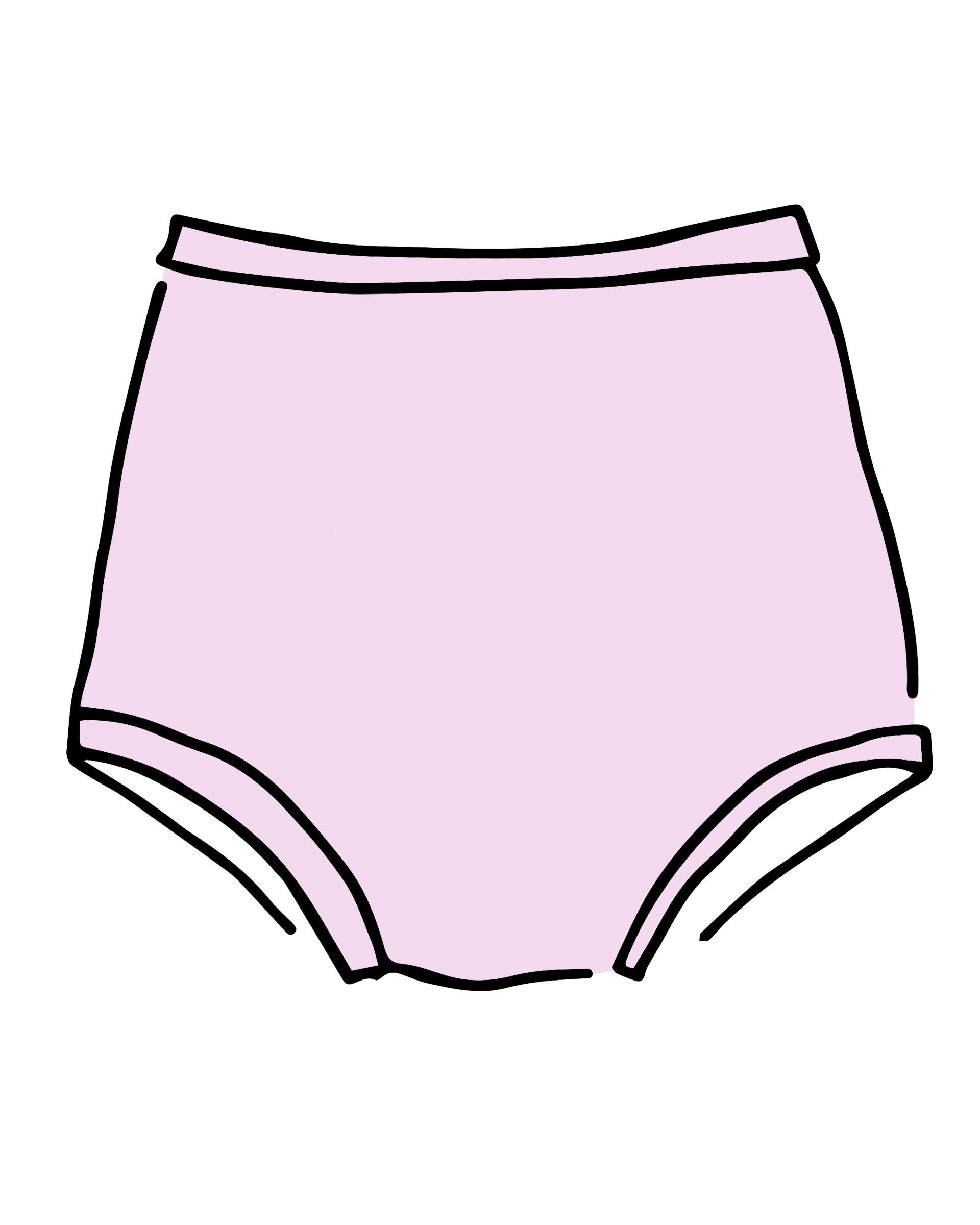 Drawing of Thunderpants Sky Rise style underwear in Plié Pink - light pink color.