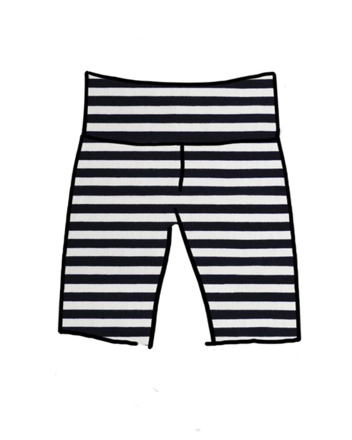 Drawing of Thunderpants organic cotton High Rise Bike Shorts in black and white stripes.
