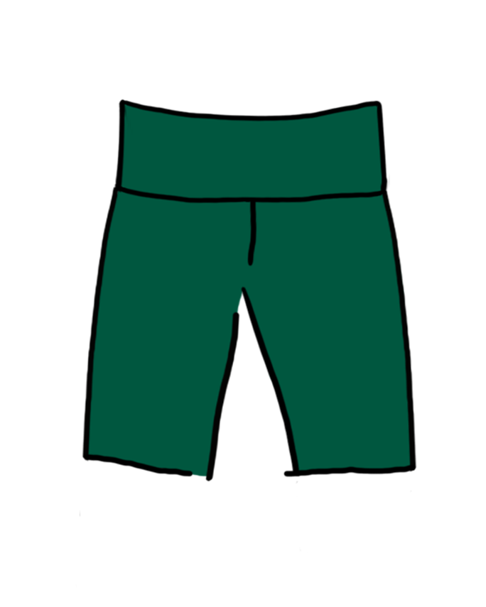 Drawing of Thunderpants Emerald Green Bike Shorts.
