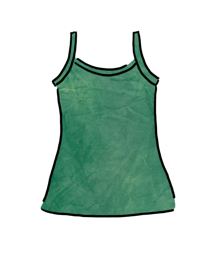 Drawing of Thunderpants Organic Cotton Camisole in a hand dyed Emerald color.