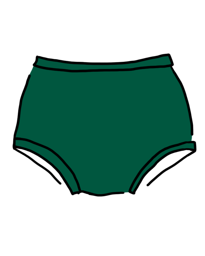 Drawing of Thunderpants Original style underwear in Emerald Green.