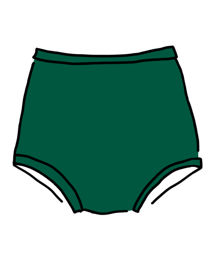 Drawing of Thunderpants Sky Rise style underwear in Emerald Green.