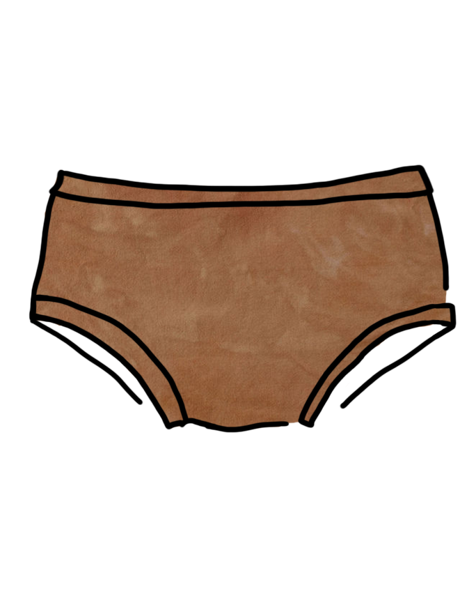 Drawing of Thunderpants Organic Cotton Hipster style underwear in a hand dyed Espresso color.
