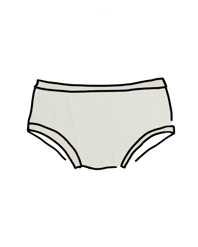 Drawing of Thunderpants Kids style underwear in plain off-white Vanilla.