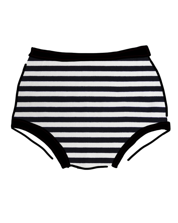 Drawing of Thunderpants organic cotton Original style underwear in Black and White Stripes.