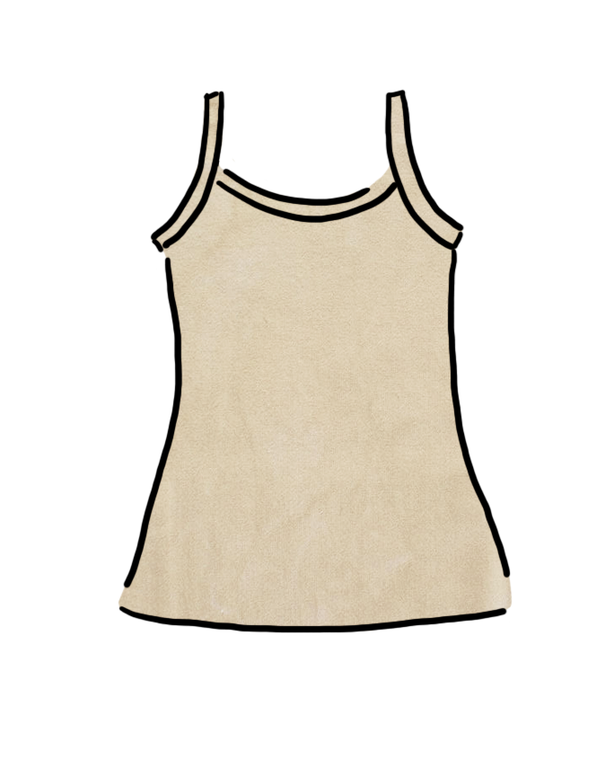 Drawing of Thunderpants Organic Cotton Camisole in a hand dyed Latte color.