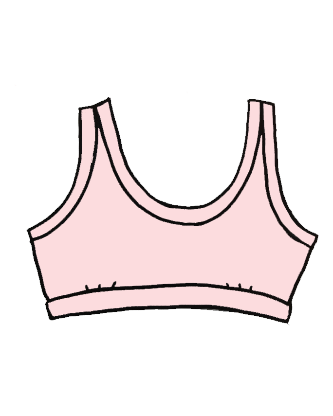 Drawing of Thunderpants organic cotton Bralette in plain pink.
