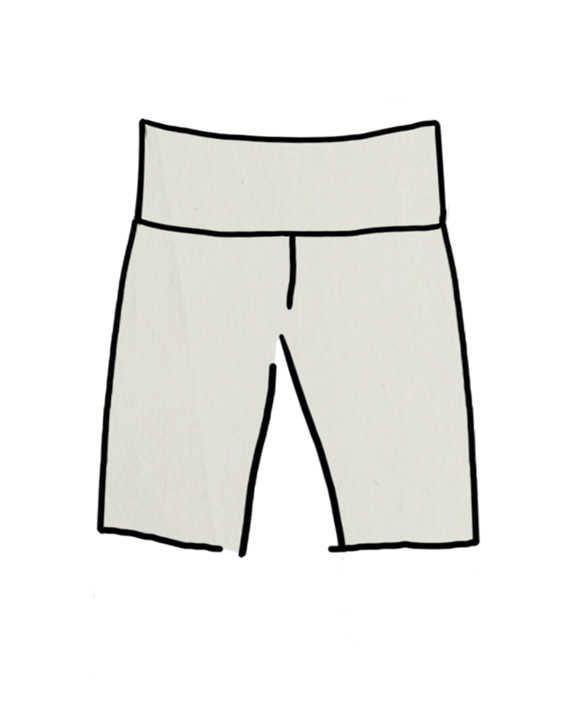 Drawing of Thunderpants organic cotton High Rise Bike Shorts in plain off-white vanilla.