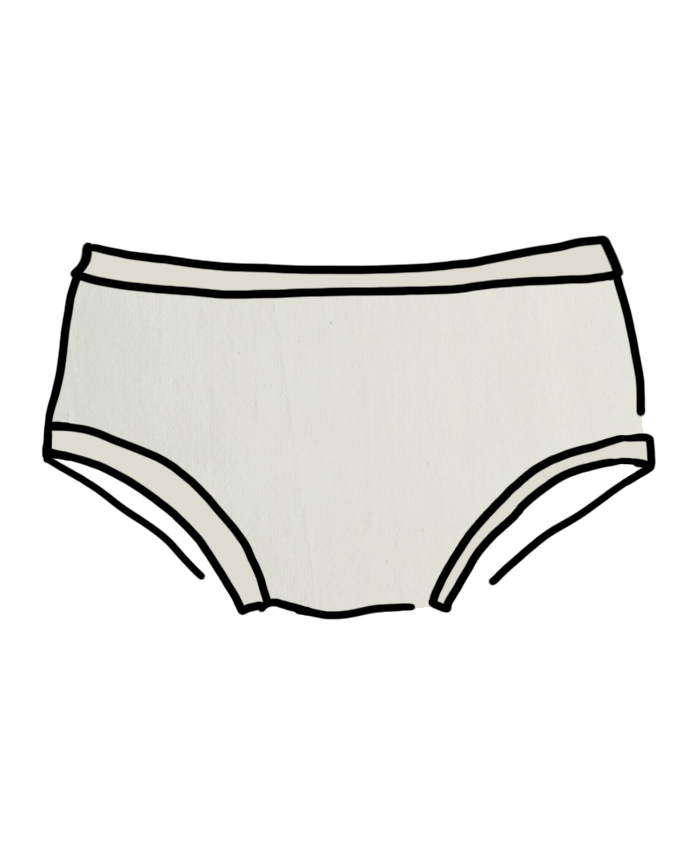 Drawing of Thunderpants organic cotton Hipster style underwear in plain off-white vanilla.