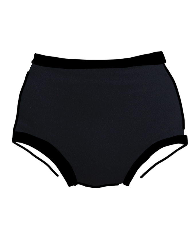 Drawing of Thunderpants recycled nylon Swimwear Original style bottoms in Plain Black.