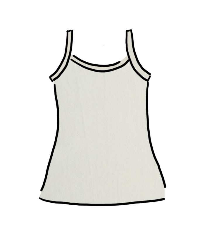 Drawing of Thunderpants organic cotton Camisole in plain off-white vanilla.