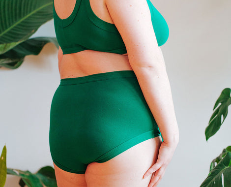 Bum of a model in Original style Emerald Green underwear.